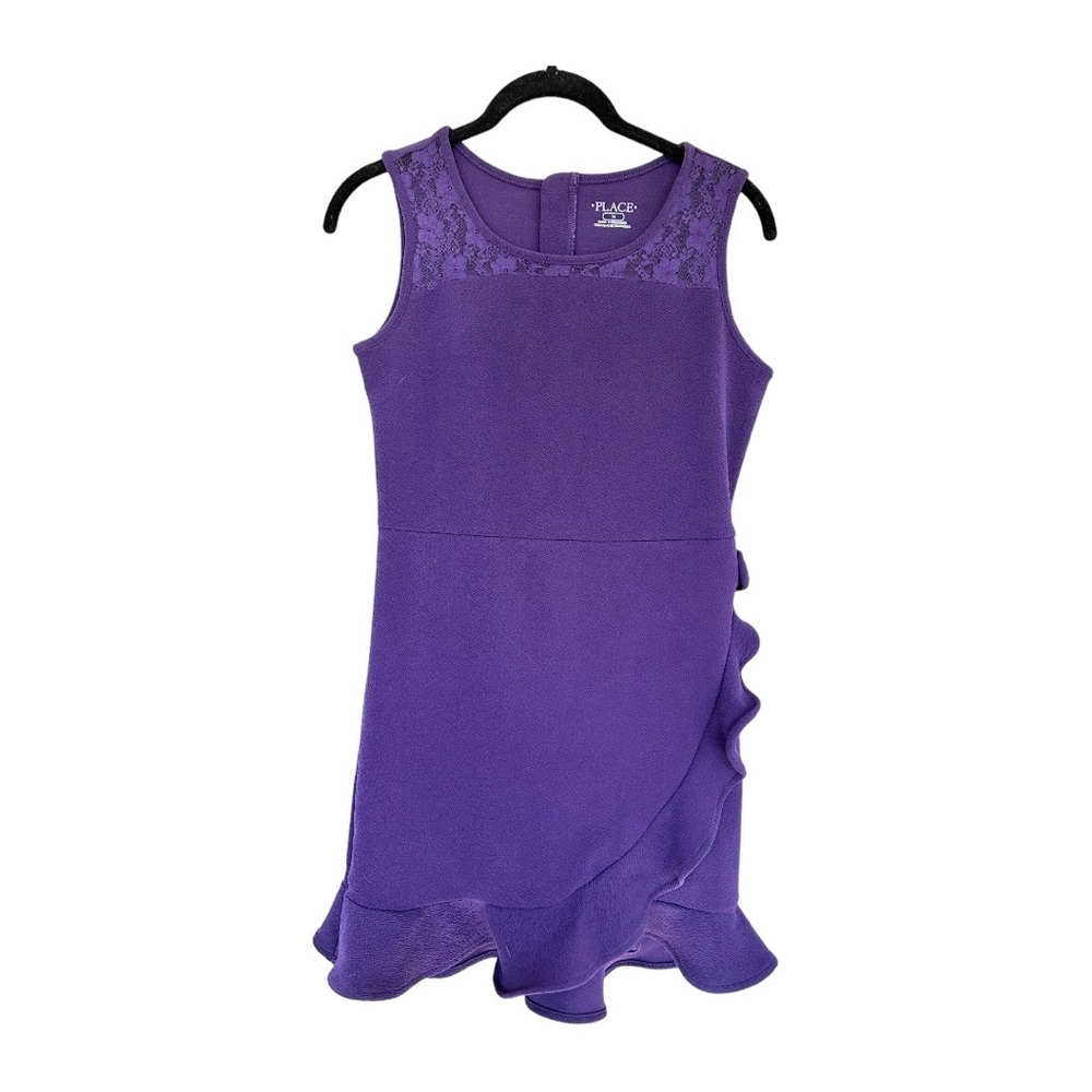 Children’s Place Girls Empire Purple Dress Sleeveless Lace & Ruffle Size 14